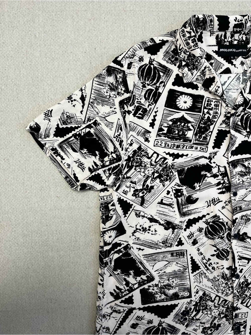 Molokai Surf Co Rayon Hawaiian Camp Shirt XL Black White Tropical Print - Picture 4 of 15